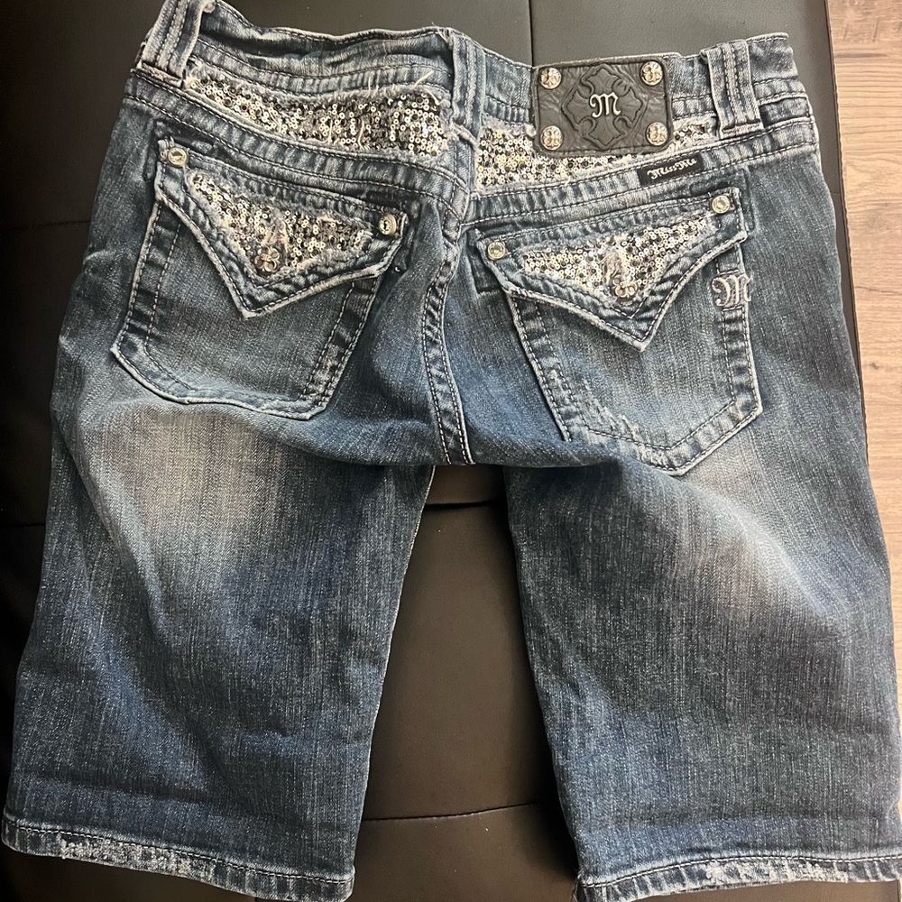 Miss Me Women's Dark Blue Denim Bermuda Shorts with Embellished Back Pockets